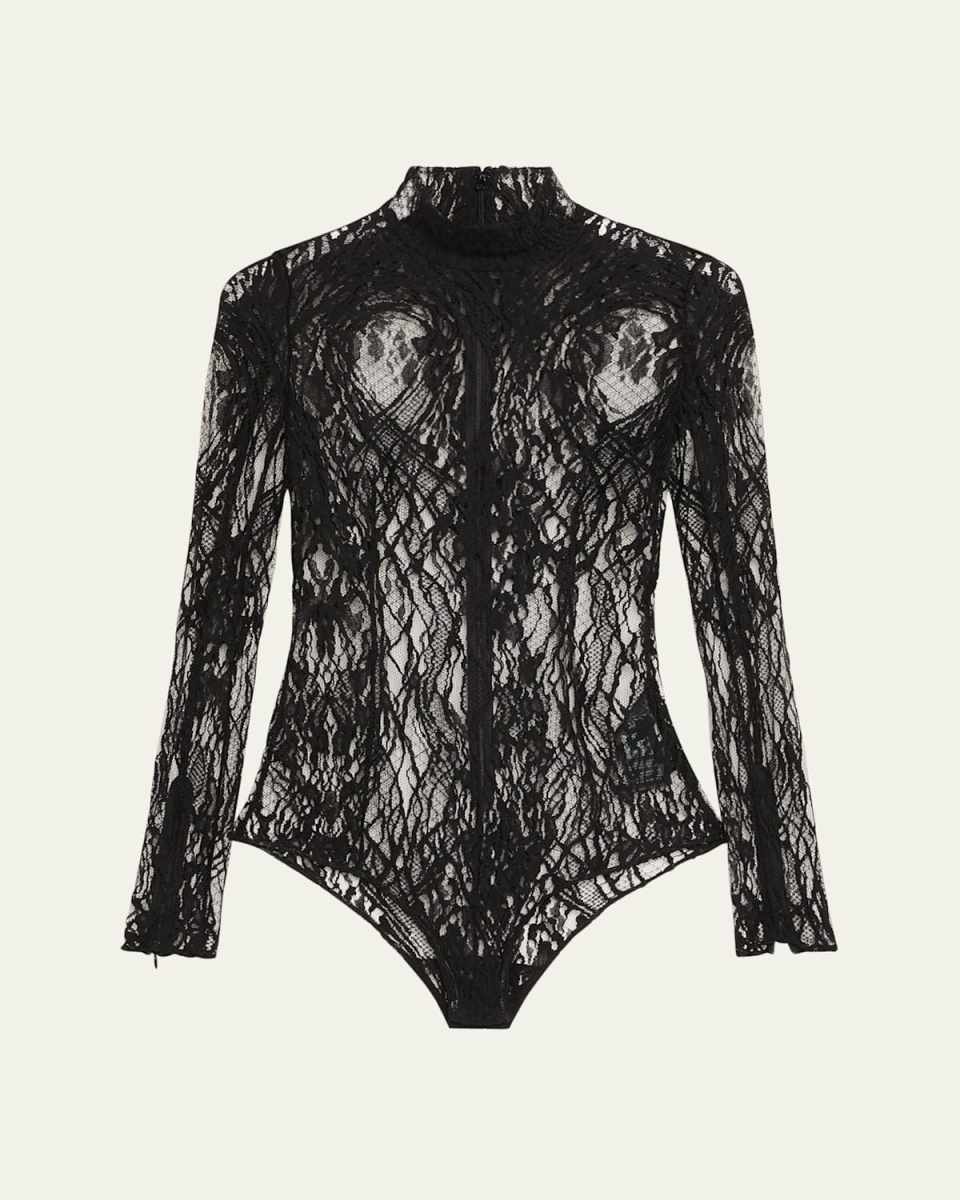 Turtleneck Lace Long-Sleeve Bodysuit